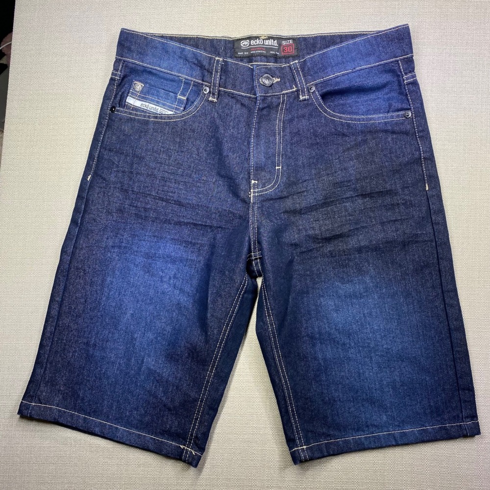 Ecko Unltd Mens Dark Wash Denim Shorts Size 30 Regular Fit Indigo Jean Shorts